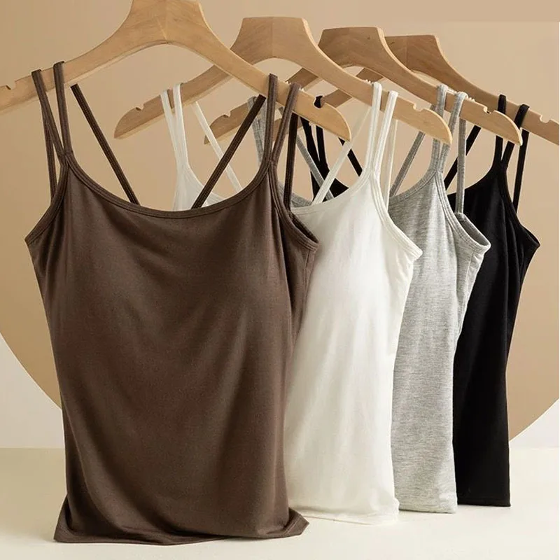 For 40-100kg Modal Camisole Top Plus Size with Chest Pad Integrated Suspenders Vest for Women Base Underwear Tank Top