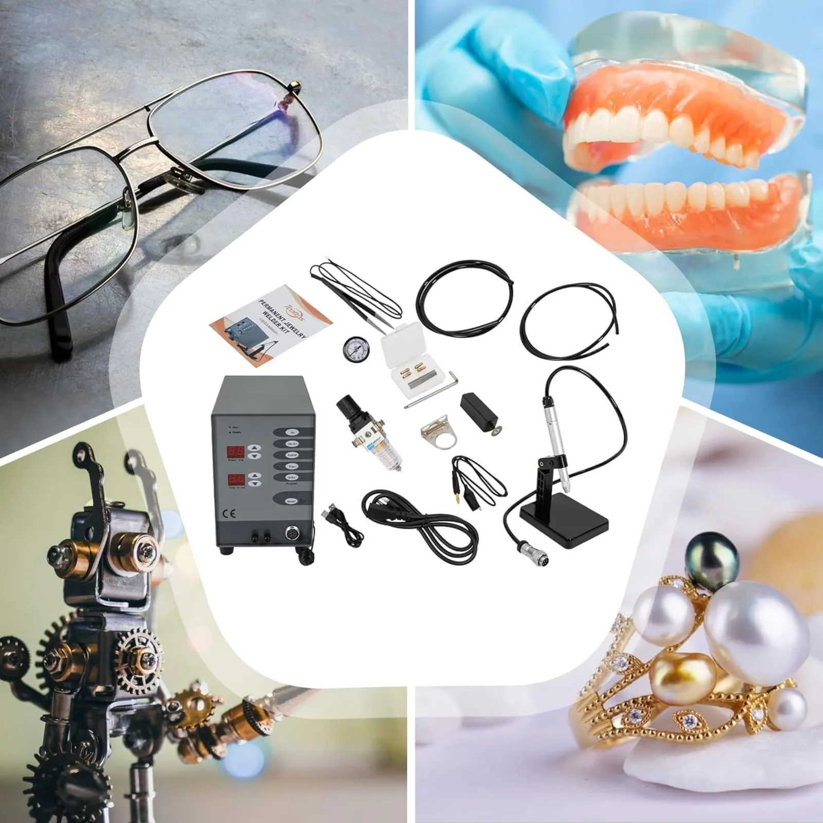 

CNCEST Jewelry Spot Welding Machine Pulse Argon Arc Permanent Jewelry Welder 110V 100W 2 LCD Screens DIY Jewelry Repair Tool