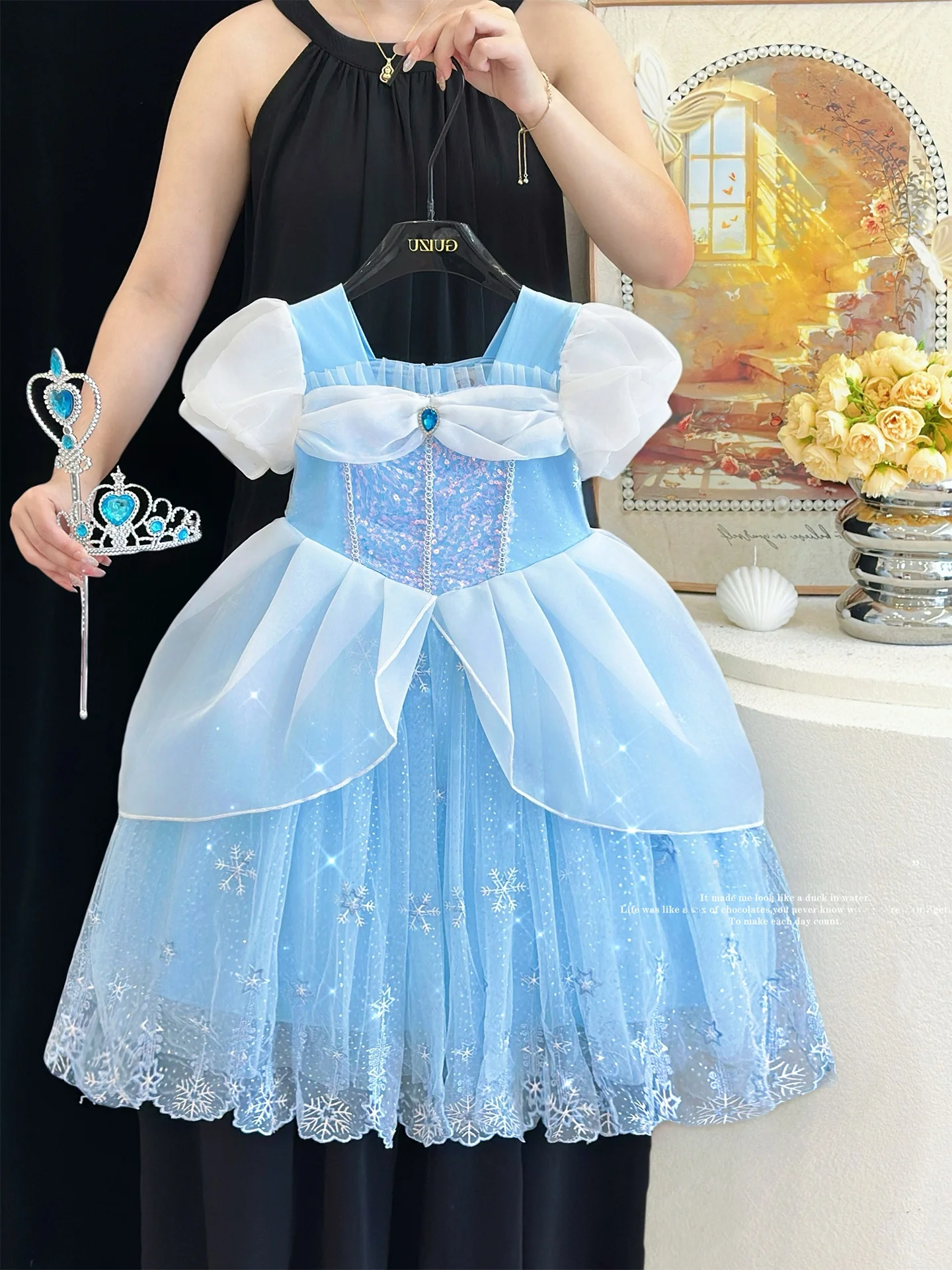 princess-dress-for-girls-summer-blue-elsa-heavy-work-costume-cinderella-performance-clothes-children's-day-outfit-soft-fabric