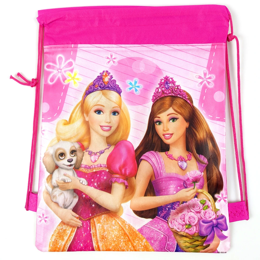 Tema Barbie 1 pz/lotto Mochila tessuti Non tessuti coulisse festa di compleanno bambini ragazze bomboniere regali borse decorare zaino