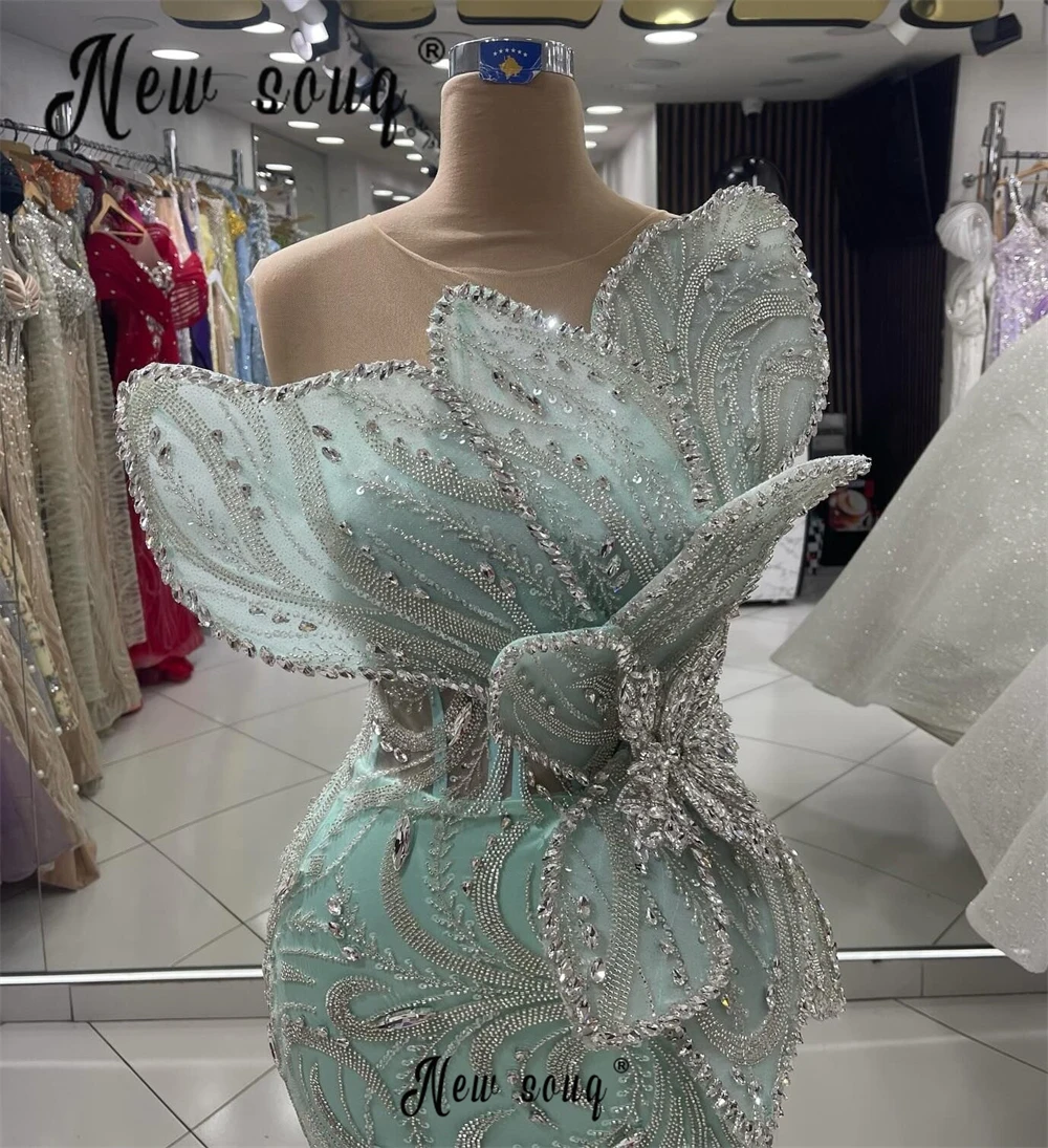 Long Mint Green Crystals Leaf Prom Dresses Aso Ebi Couture Fashion Formal Wedding Party Gowns for Women Second Reception Dress