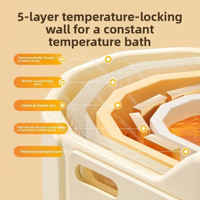 For Home Use Foldable Deep Bathtub for Adults - Portable Height-Increasing Design with Sturdy Frame, No Tools Required