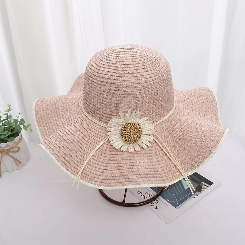 Spring and Summer New Dome Sun Flower Straw Hat Outdoor Travel Sunshade UV Wave  Straw Hat Beach Hats Women