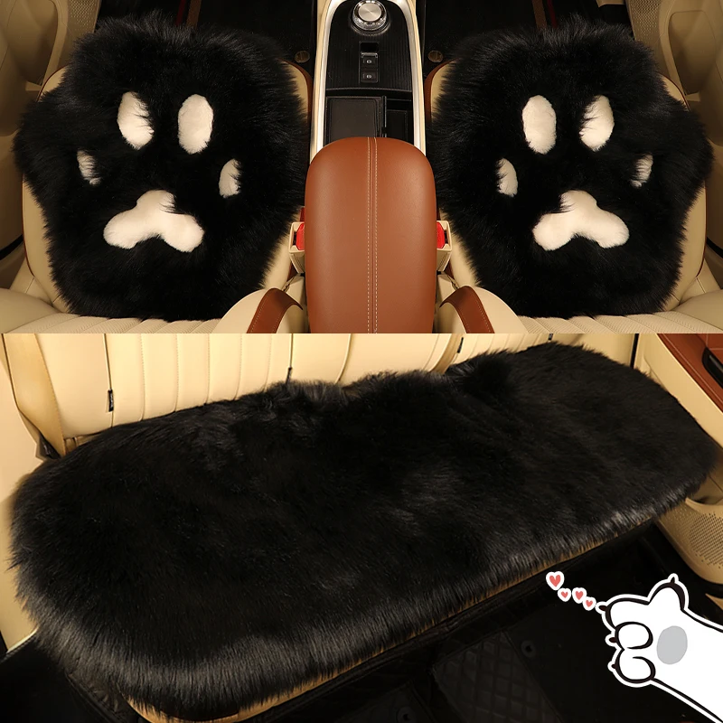 1 Pcs Warm Plush Car Seat Cover Cushion Cute cat paw Anti-slip Universal Seat Breathable Pad for All Vehicles Front and RearSeat