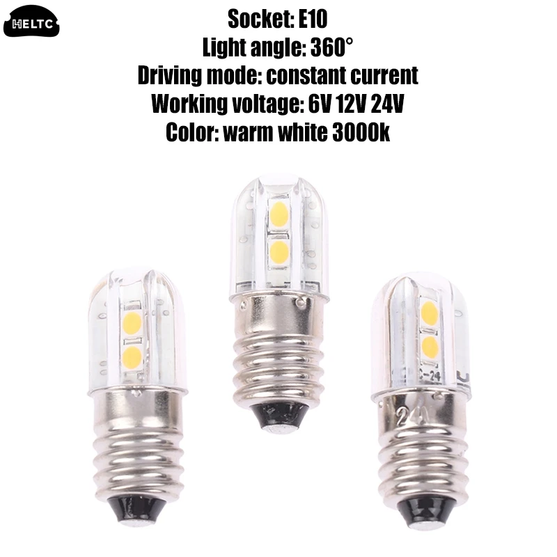 Warm White E10 Led Bulb 6/12/24V Upgrade Bulb 4LED Lamp Replacement For Torch Indicator Bulb Headlight Motor Bicycle LED Bulb