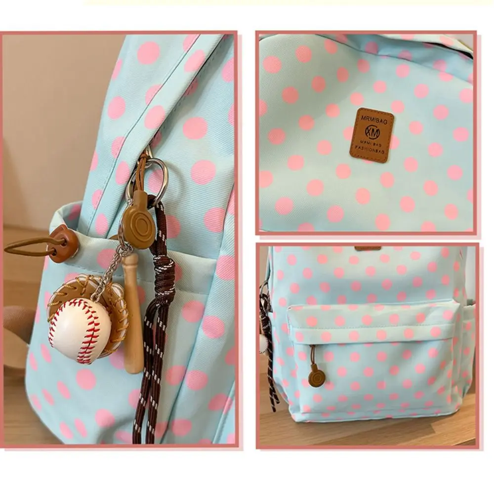 Sweet Polka Dot Backpack Multicolored Multiple Pockets Lace Trim Rucksack Lightweight Large Capacity Student School Bag Commute
