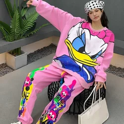 Fashion Casual Exercise Suit Graffiti Cartoon Sweatshirts Women's Oversized Slimming Loose Hoodies Sweatpants 2 Piece Set Female