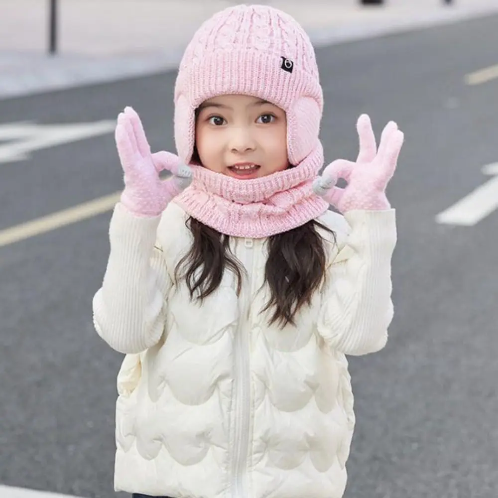 3Pcs/Set Simple Solid Color Hat Scarf Gloves Set Coldproof Earflap Winter Pullover Hat Warm Ear Protection Caps Outdoor