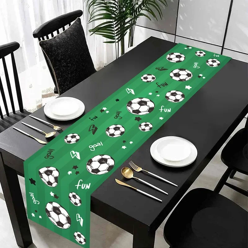 1pc Soccer Party Table Flag Table Centerpiece Tablecloth Soccer Birthday Decorations, Sports Theme Party Table Runner，Covers