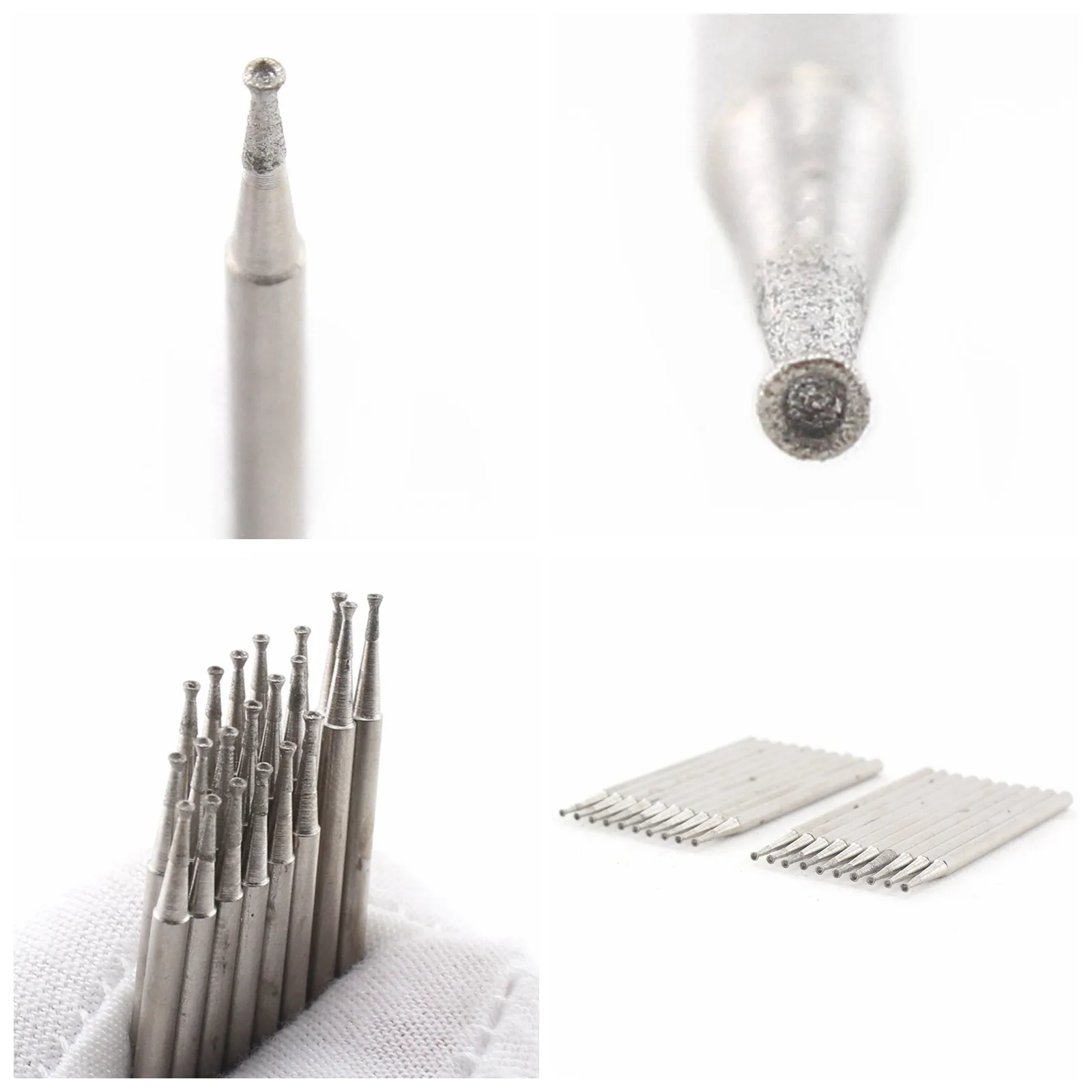 30Pcs Diamond Grinding Burr Bits Spherical Concave 0.8-8mm Lapidary Burr Set for Jewelry Glass Stone Carving 2.35mm Shank