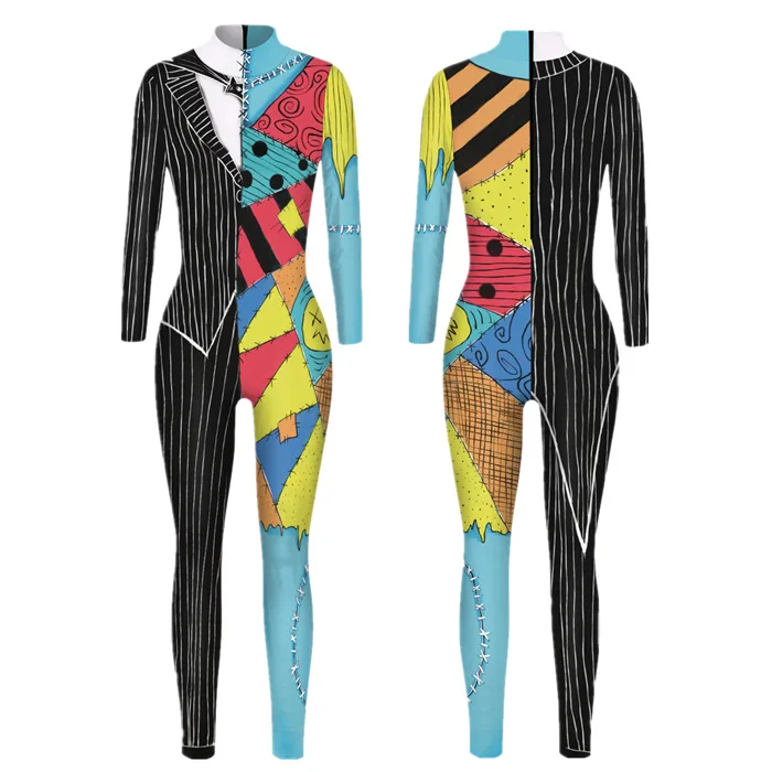 Mono con estampado 3D de Halloween para mujer, traje de armadura, Catsuit muscular, ropa de fiesta Zentai, pelele elástico de Carnaval