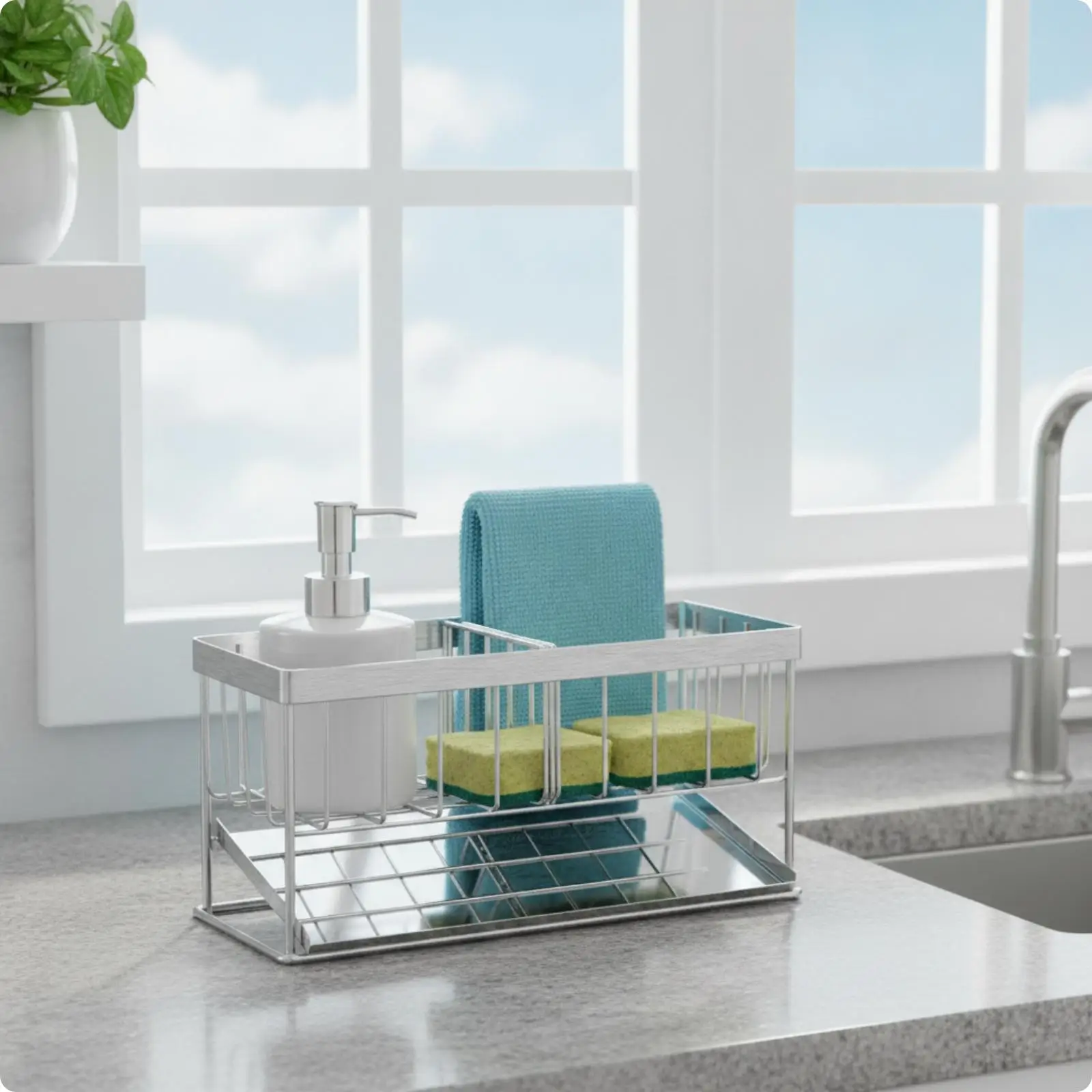 Stainless Steel Sponge Storage Rack for Kitchen Sink Countertop Drying Holder Dishwashing Sponge Organizer Compact Space Saving