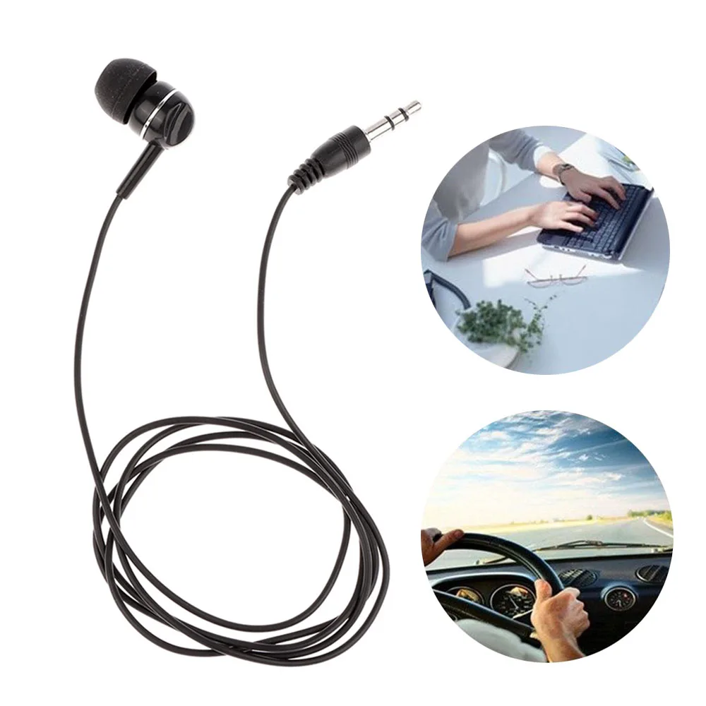 Black 50cm 3.5mm Single Side Mono Earphone In Ear Earbud Headset for Smart Phones MP3 Dual Channel wired Earphone