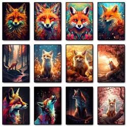 Modern Red Fox Wild Animal Portrait Abstract Posters and Prints Canvas Painting Wall Art Picture for Living Room Home Decoration