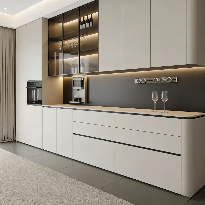 &Customized Modern Solid Wood Eco-Friendly Home Storage Cabinets Living Room Tableware Glass Doors Lights Display Wine Cabinets