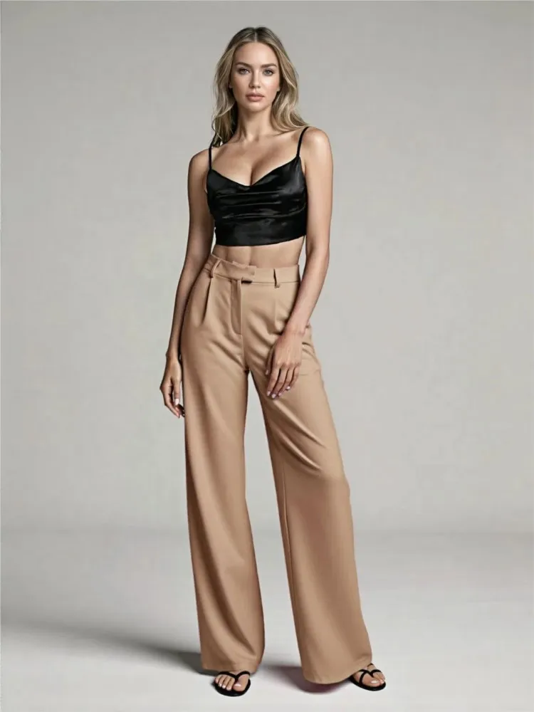 Foreign Style Solid Suit Pant Woman's Spring Autumn Fashion Straight-leg Pants With Pocket Ladies Commuting Versatile Clothing