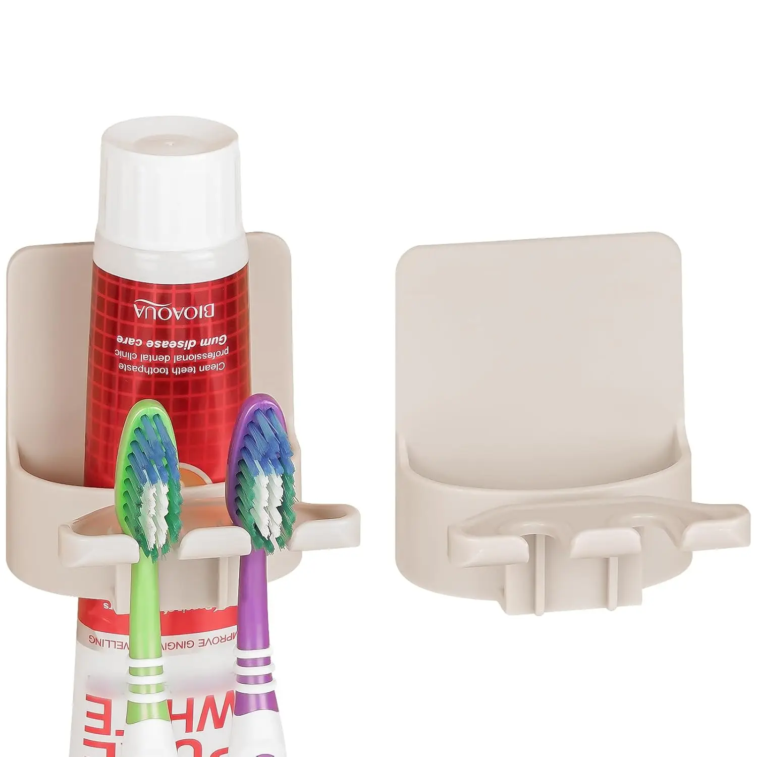 

2 PCS Self-Adhesive Toothbrush Holders Wall Mounted, Water Proof Toothbrush Hook, 3 in 1 with Toothbrush Hanger Toothpaste