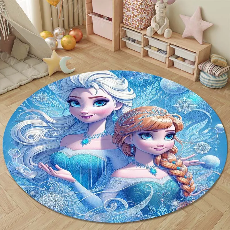 Disney Frozen Elsa Anna Round Rugs for Bedroom Area Floor Mats for Kids Room Household Bath Sofa Carpet Living Room Home Decor