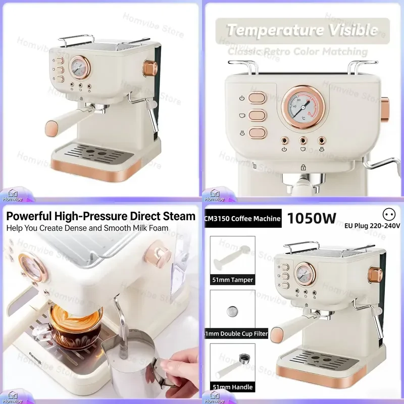 20 Bar Semi-Automatic Espresso with Milk Frother High Pressure Extraction Portable Coffee Maker for Home Office Hotel
