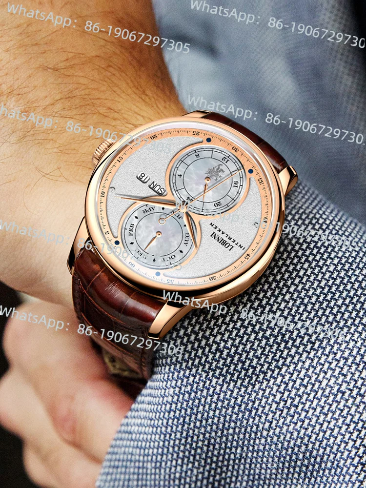 

Mechanical New Business Double Calendar Stainless Steel Waterproof Genuine Belt Men's Watch Famous Brand