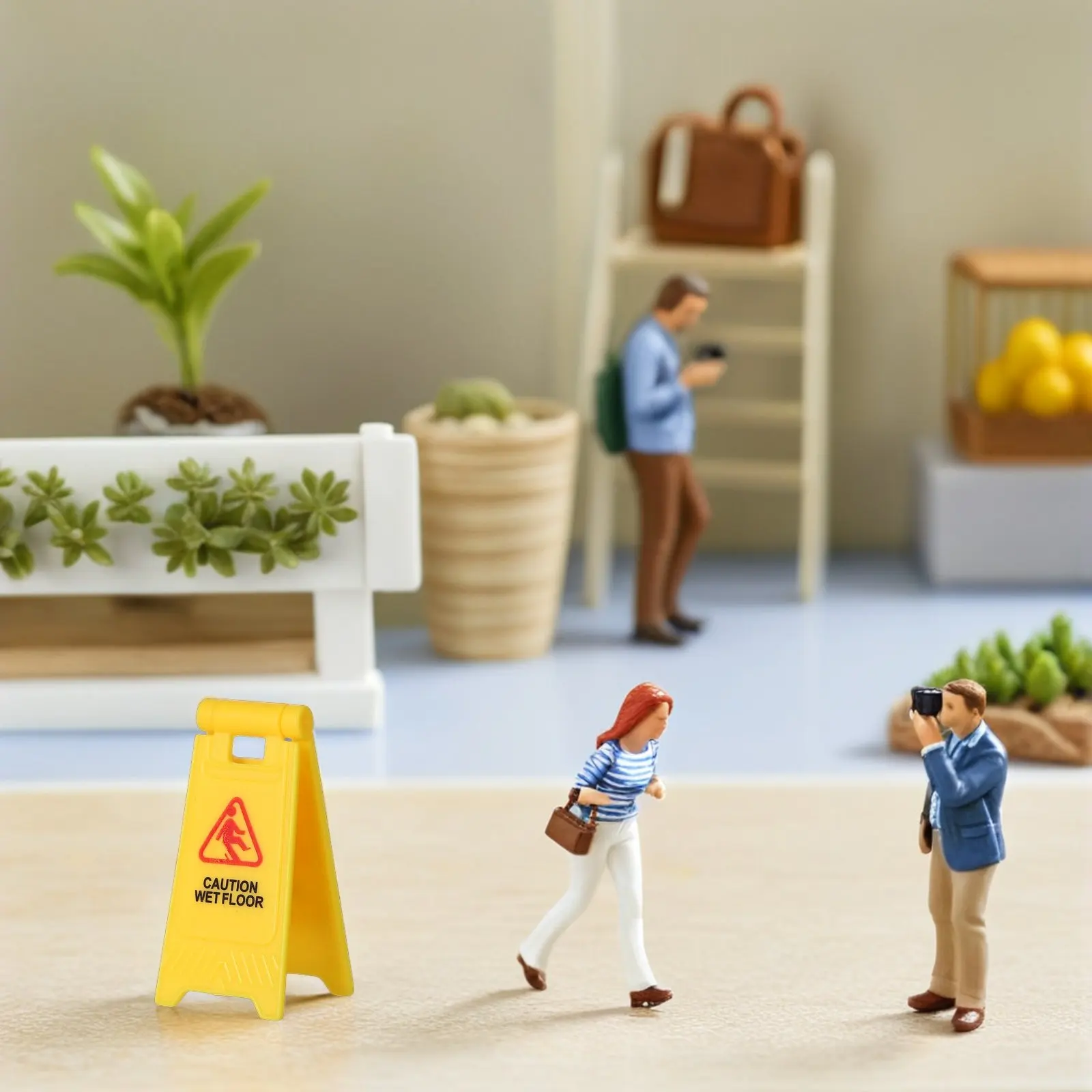 20Pcs Realistic Miniature Wet Floor Sign Simulation Road Blocks for Pretend Play Safety Education Kids Creative Learning Decor