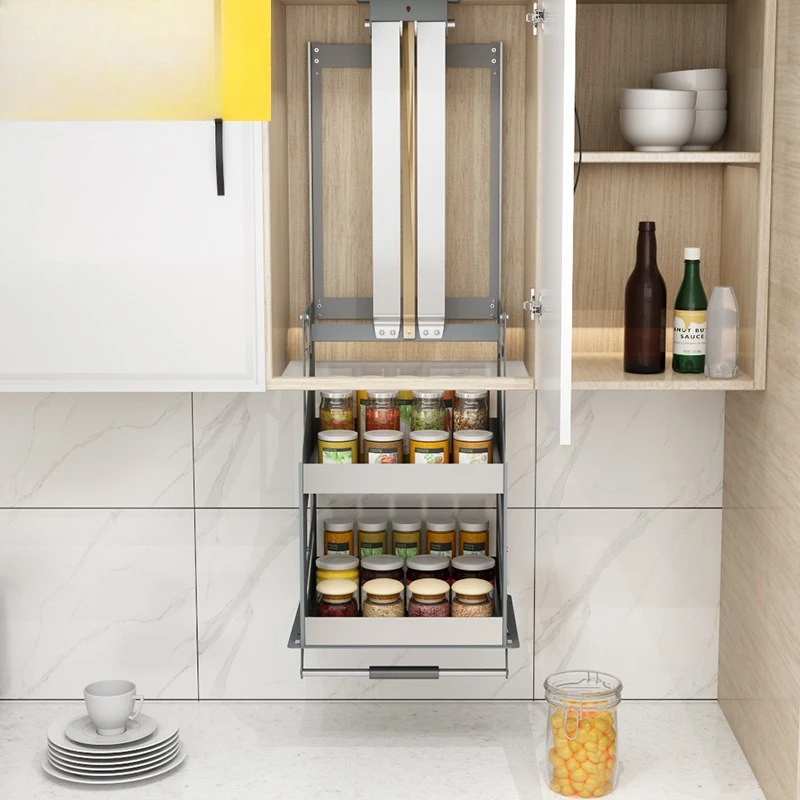 #Wall cabinet lifting pull-down basket Pull-down wall cabinet upper and lower vertical lift Kitchen cabinet storage sauce basket
