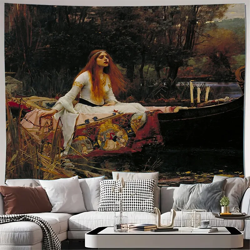 Pre-Raphaelite Tapestry Wall Hanging Gothic Art Decor Victorian Aesthetic Fantasy Landscape Cottagecore Room Decor Mythology Wal
