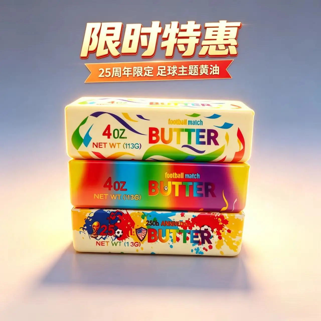 

Colorful Butter Stick Stress Relief Toy with Slow-Resilient PU Cheese Stick Football Theme Simulation Butter Box