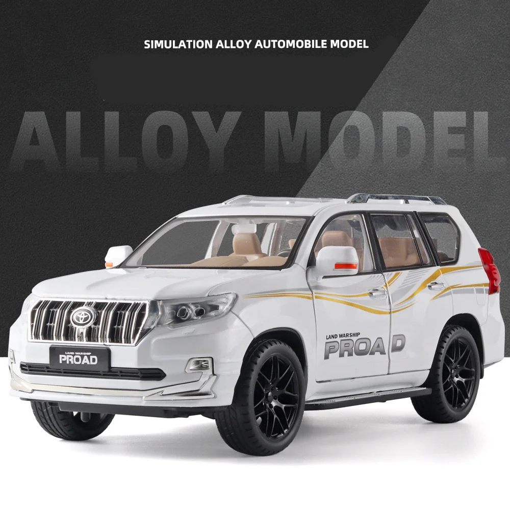 1/18 Toyota Prado Land Cruiser SUV Alloy Car Model Diecasts Metal Toy Off-road Vehicles Car Model Sound and Light Childrens Gift