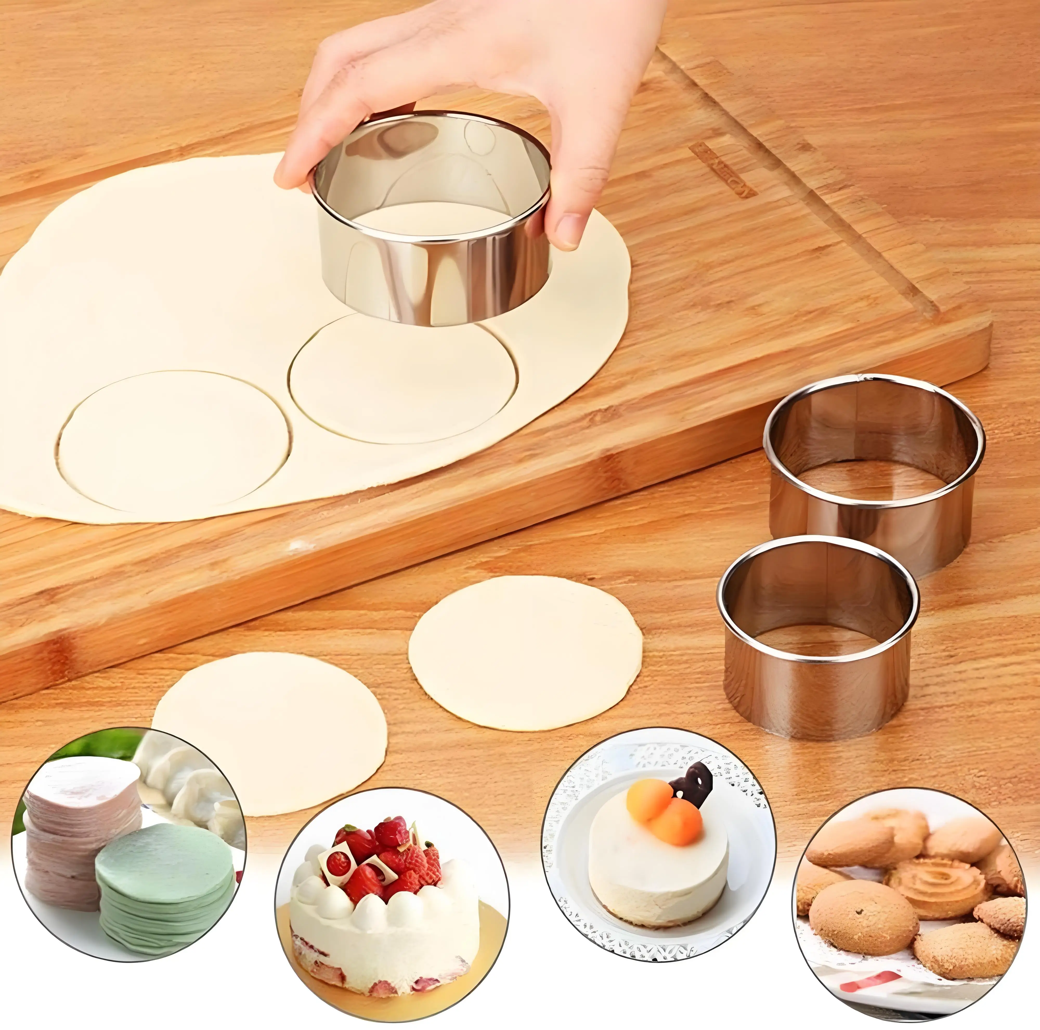 11PCS Mousse Cake Rings Food Grade Stainless Steel Round Crimped Edge Tart Biscuit Cutter for Tiramisu Baking Home Kitchen Tool