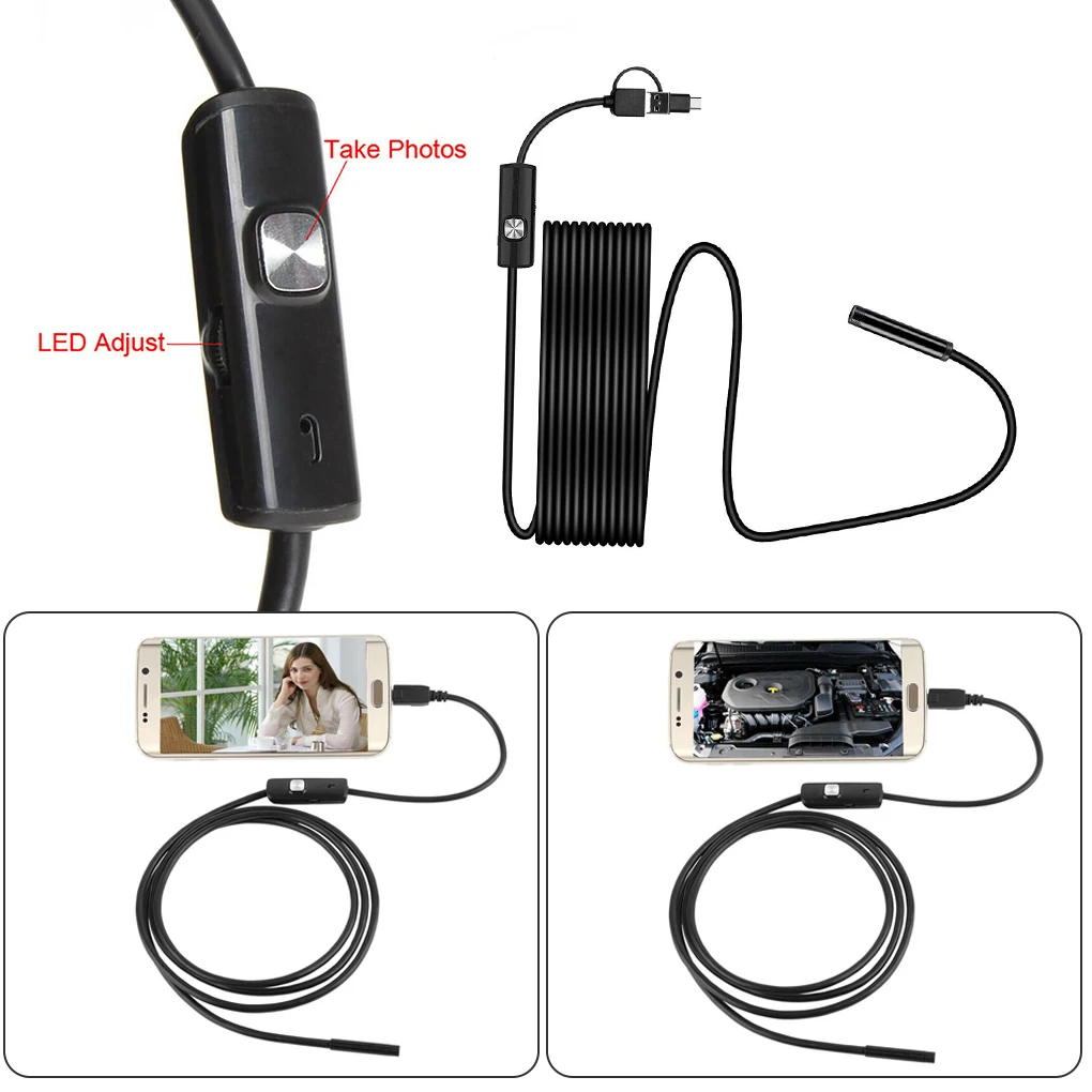 Endoscope Camera 5.5mm IP67 Waterproof Inspection Camera Phone Computer 3-in-1 Endoscope Cam, 10m Cable