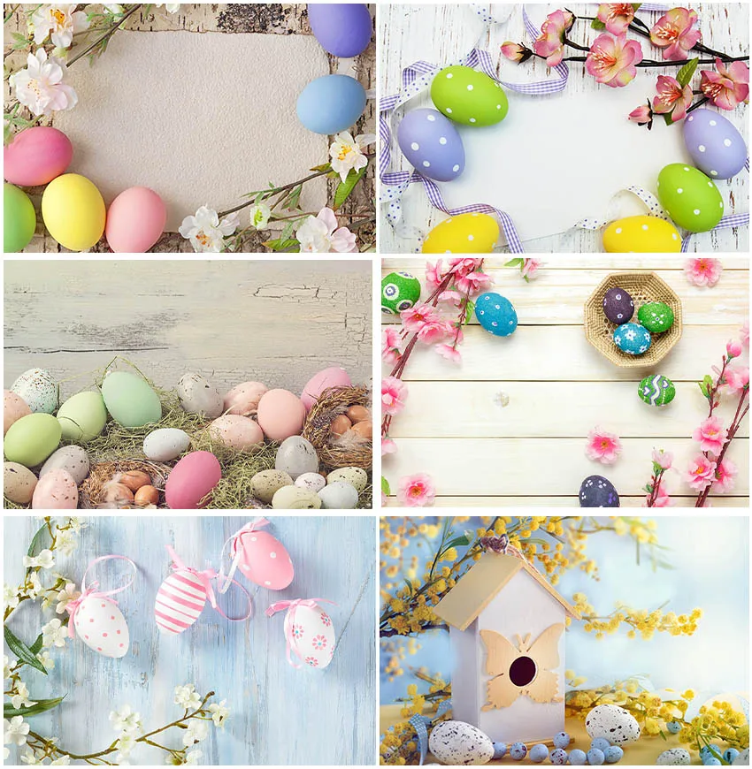 

Easter Eggs Spring Natural Scenic Backdrops Wooden Boards Flowers Photography Child Portrait Background Studio Photo Booth Props