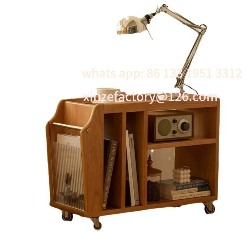 

Retro solid wood cart small apartment side table Nordic medieval coffee table removable storage sofa side cabinet