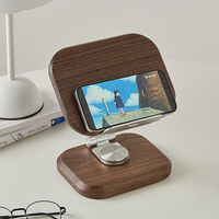 360° Rotating Black Walnut Phone Stand Solid Wood Adjustable Folding Tablet Holder Desktop Decoration