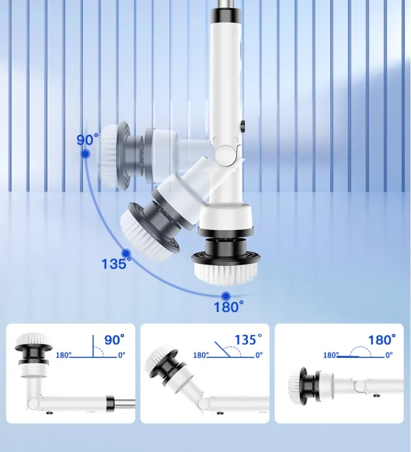 เครื่องขัดพื้นแบบหมุนไฟฟ้า 180 °   ด้ามจับเหลื่อมปรับความเร็วได้ 3 ระดับแบบหมุนได้ไร้สายสําหรับทําความสะอาดยาแนวกระเบื้องอาบน้ํา