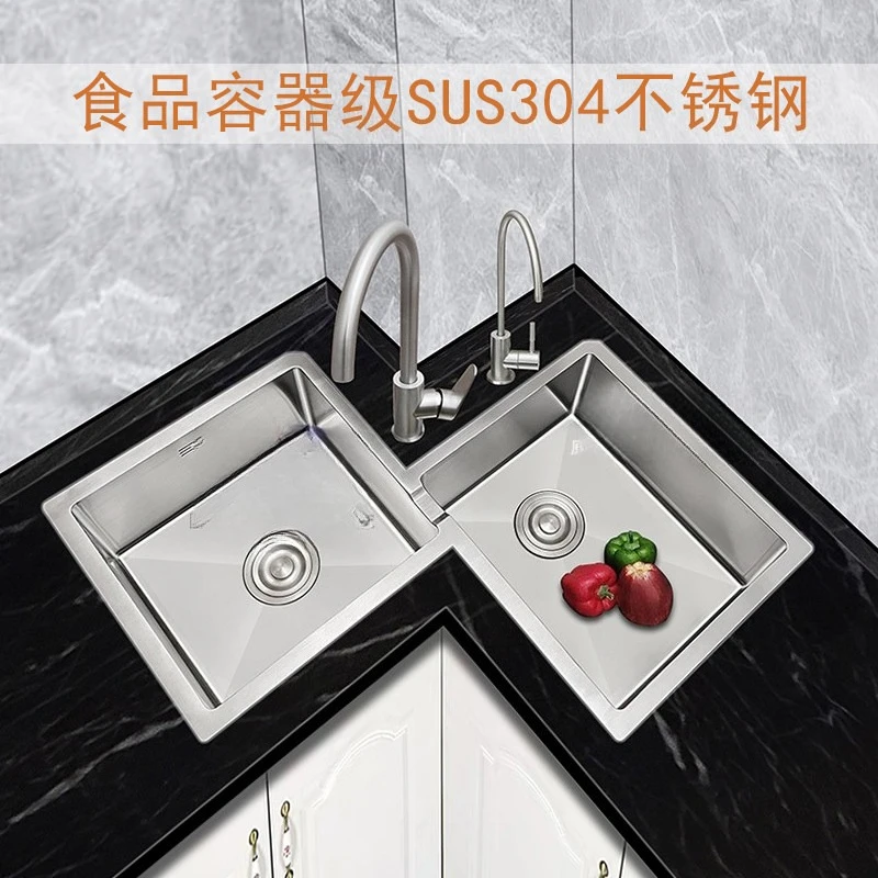 

Corner sink special-shaped vegetable basin kitchen corner double sink thickened stainless steel wash basin double sink