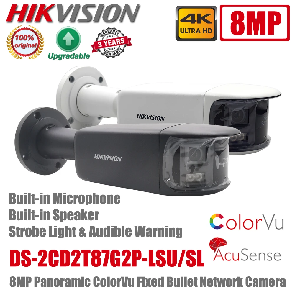 Original Hikvision DS-2CD2T87G2P-LSU/SL 4K 8MP POE Panoramic ColorVu AcuSense Strobe Light And Audio Alarm Bullet Network Camera