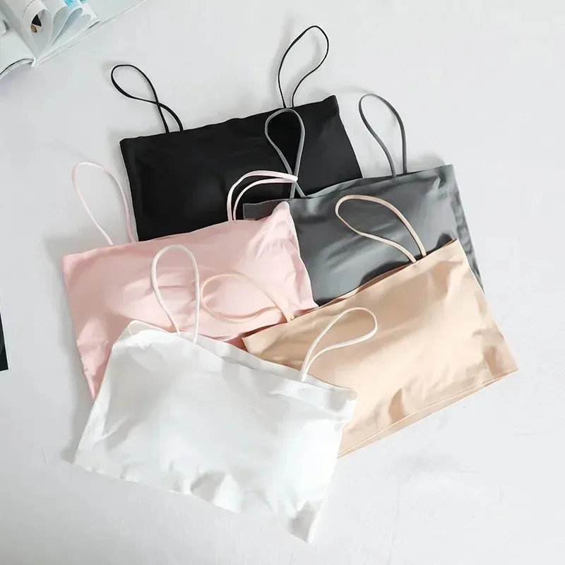 Fashion Summer Sexy Bras Women Push Up Lingerie Ice Silk Seamless Word Sling Female Tube Top Women White Bralette Top Tanks