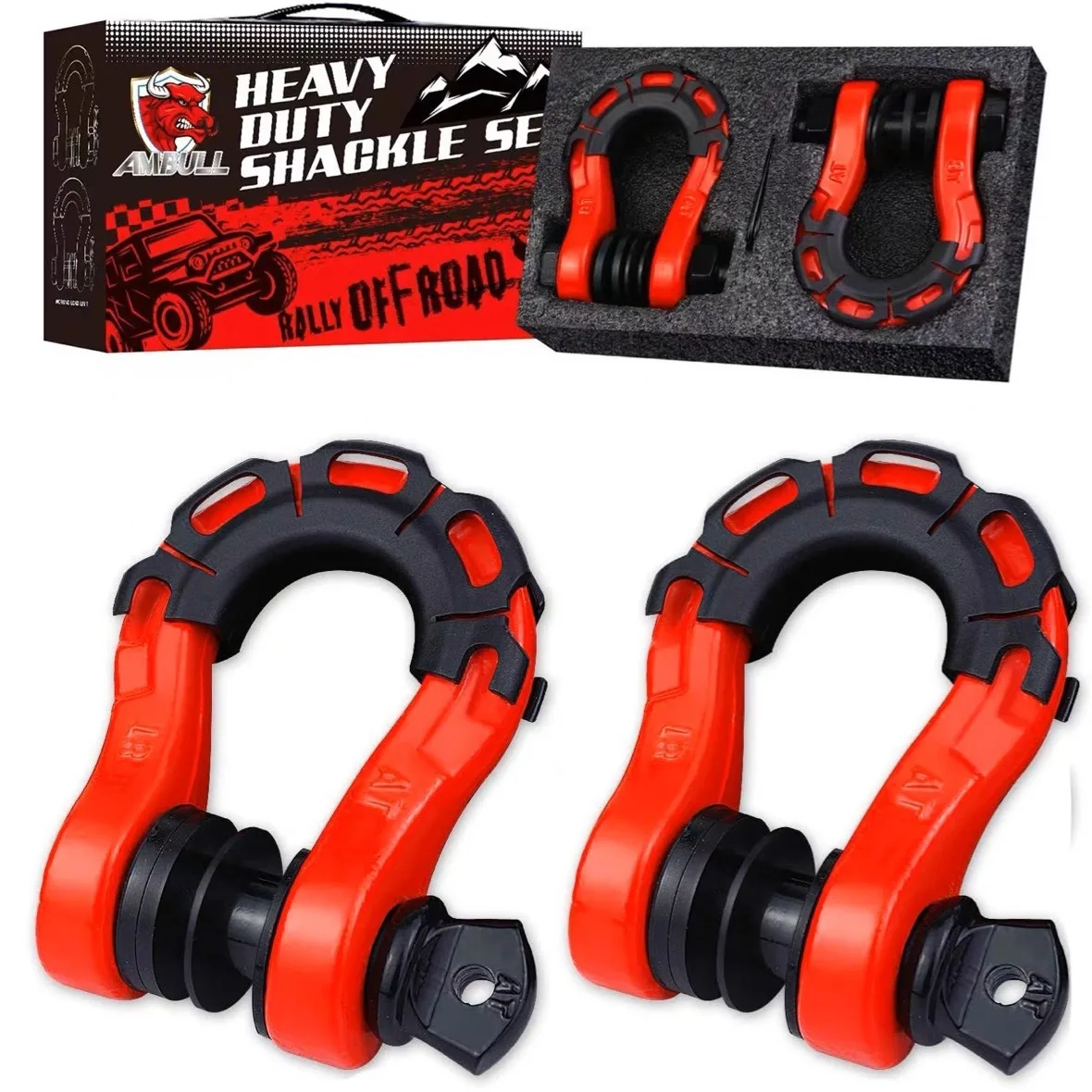 Heavy Duty 8 Ton Bow Shackle, Forged Carbon Steel D Ring Recovery Hook, 3/4 Inch U Shape Towing Connector, 2 Piece Set, Multi