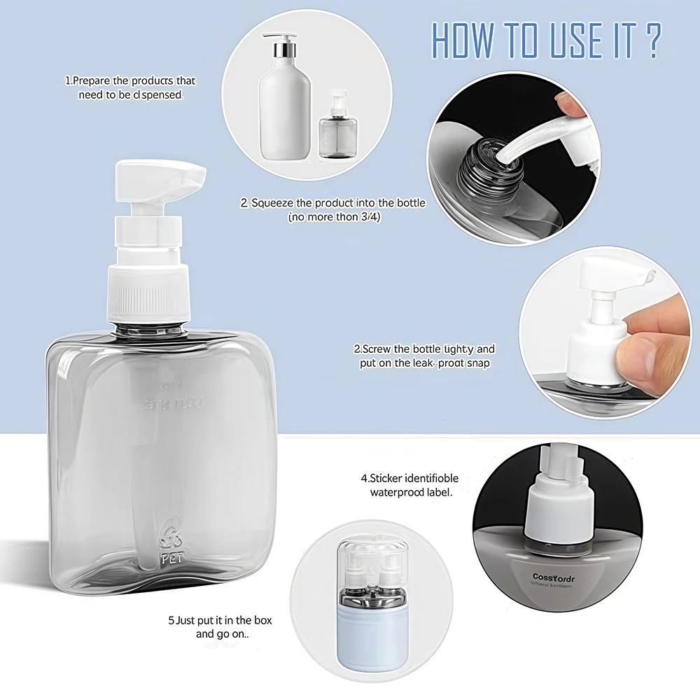 يمكن إعادة تعبئة مجموعة زجاجات لوشن السفر بشكل متكرر، ويمكن تفريغ السائل بسلاسة دون حجب.zwq #5
