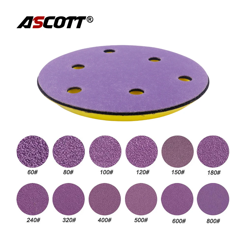 100 pz 5 pollici 6 fori disco abrasivo in allumina carta vetrata viola Hook Loop abrasivo ceramico per la rimozione della ruggine del metallo lucidatura rettifica