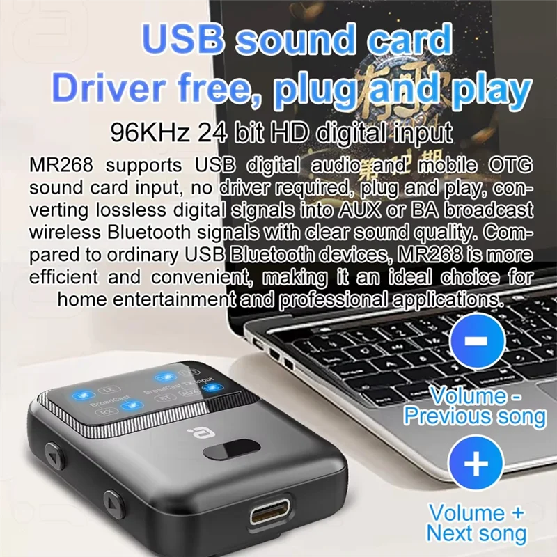 

ABSQ-Bluetooth 5.4 Audio Transceiver LE Audio Adapter, Broadcast 1TX To 100+ RX Device Sharing, AAC/Aptx-AD/LC3, USB US Plug