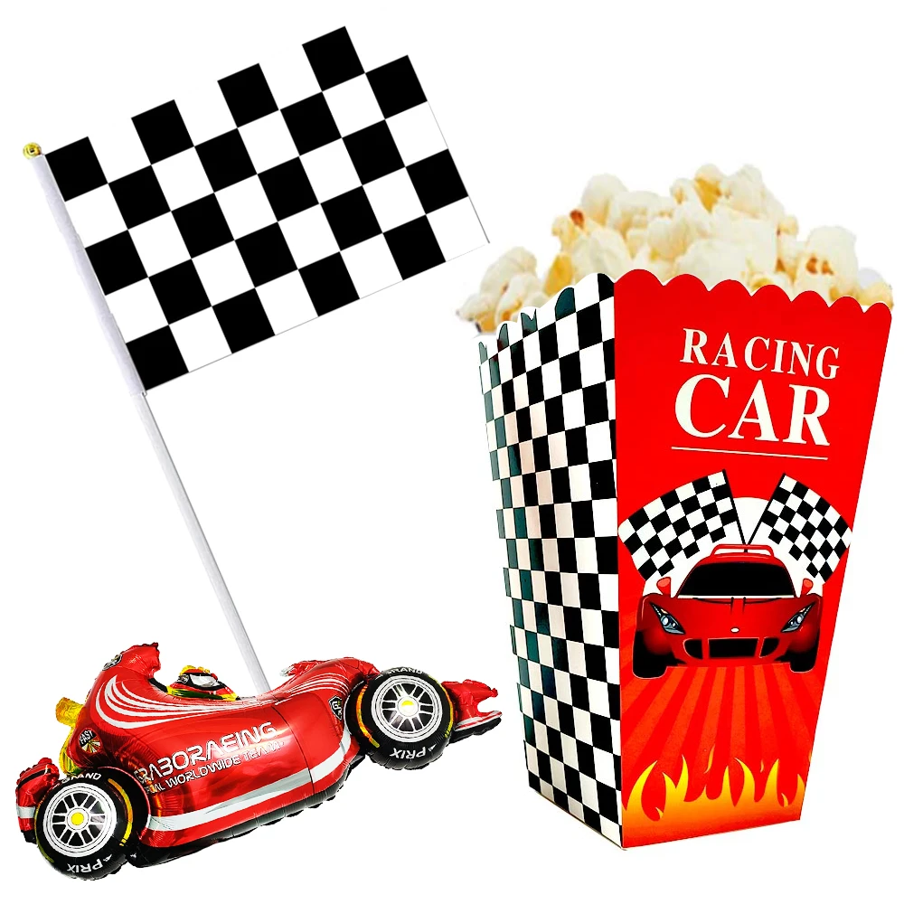 Race Car Popcorn Treat Boxes Checkered Flags Black and White Racing Flag Race Car Birthday Party Supplies Racing Theme Decoratio