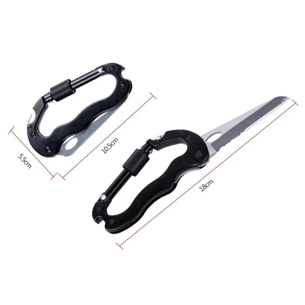 Mini mosquetón de cuchillo de acero inoxidable EDC, cuchillo de bolsillo portátil plegable táctico militar multifunción para exteriores