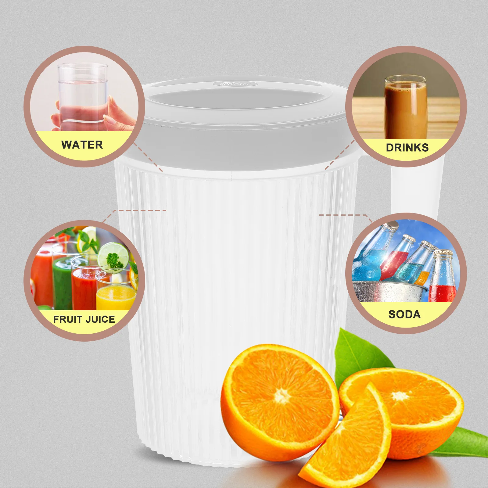 Jarra de plástico con tapa para agua, 2L, jugo, té helado, limonada, bebida fría, jarra segura para bebidas
