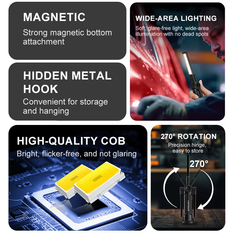 Multi Functional Work Light, Rechargeable Cobb Magnet, Outdoor Tent, Car Maintenance, Emergency Handheld Flashlight