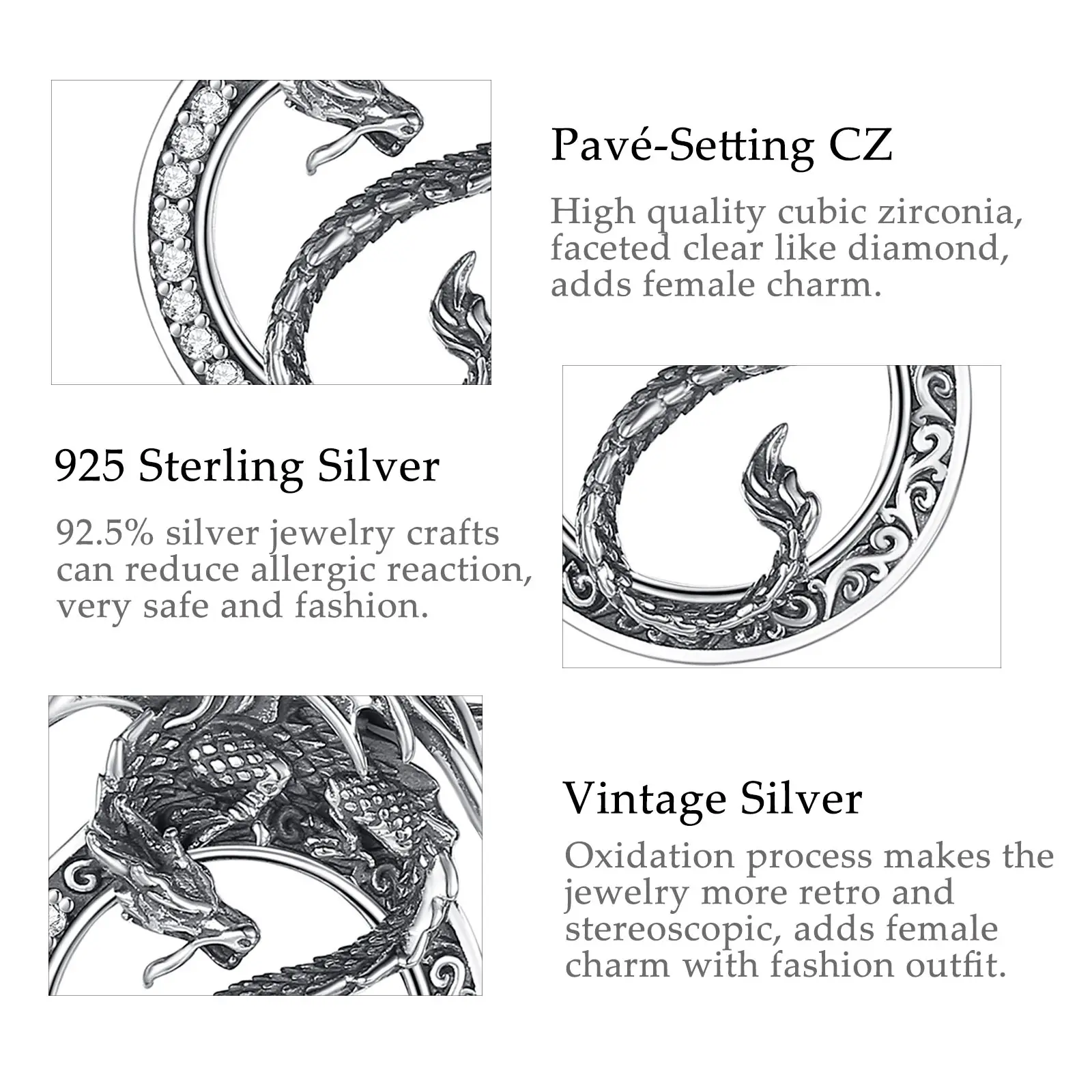 Eudora 925 Sterling Silver Dragon Yin Yang Pendant for women man Vintage Round Amulet Necklace Personality Jewelry Party Gift