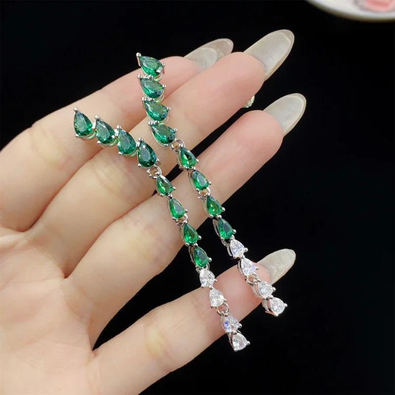 Luxurious Evening Accessories European Style Set Micro Pave Zircon Long Ultra Shiny Bridal Dress Necklace Earrings Three-P