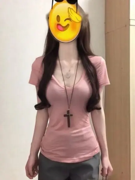 Pure Desire Pink V-Neck Short Sleeve T-Shirt Women's Slim Fit Cool Feeling Semi-Transparent Snowflake Cotton Summer New Arrival