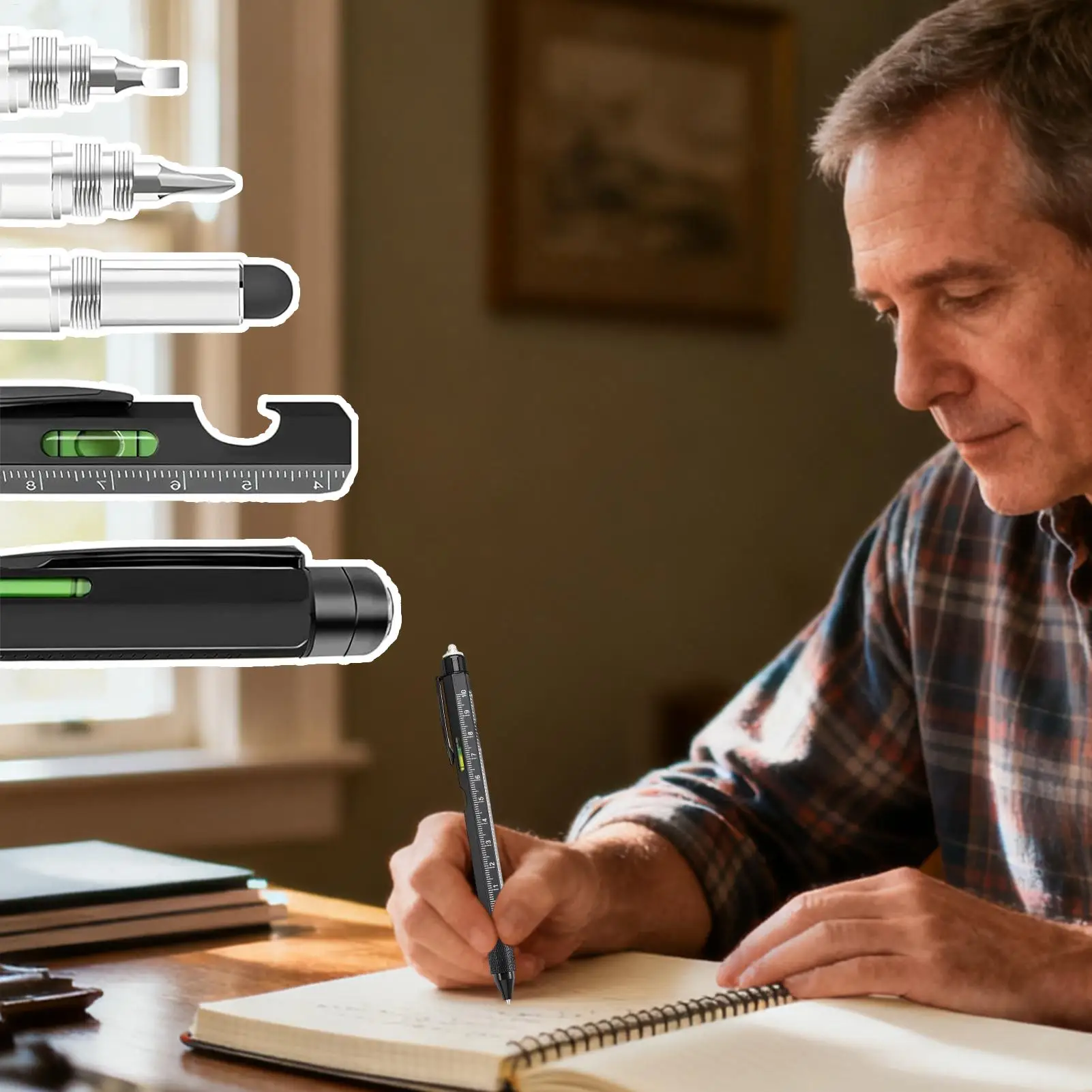 Multifunction Pen 9 In 1 Portable Tool With LED Light Construction Pen With Screwdriver Level Ruler And Bottle Opener For Father